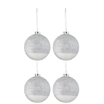 Set 4 globuri pentru brad J-Line Silvery, ⌀ 10 cm, argintiu-alb