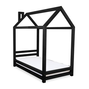 Pat din lemn de molid pentru copii Benlemi Happy, 80 x 160 cm, negru