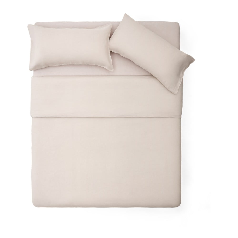 Povlečení šedobéžové na jednolůžko/prodloužené s příměsí lnu 150x220 cm Simmel – Kave Home
