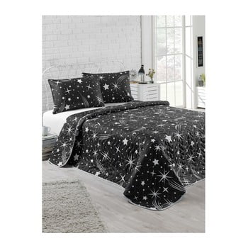 Set cuvertură din bumbac, cearșaf și 2 fețe de pernă starry night, 200 x 220 cm
