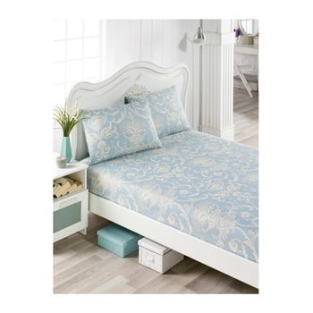 Set cearșaf și 2 fețe de pernă parra missie, 160 x 200 cm, albastru deschis