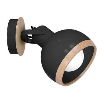Aplică perete cu detalii din lemn oval, negru