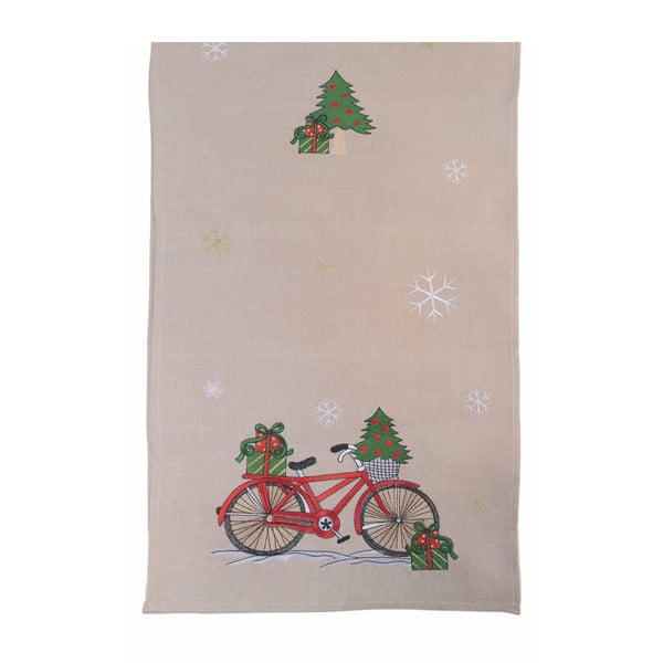 Béžový vánoční běhoun na stůl Villa d'Este Xmas Bicycle, 40 x 175 cm