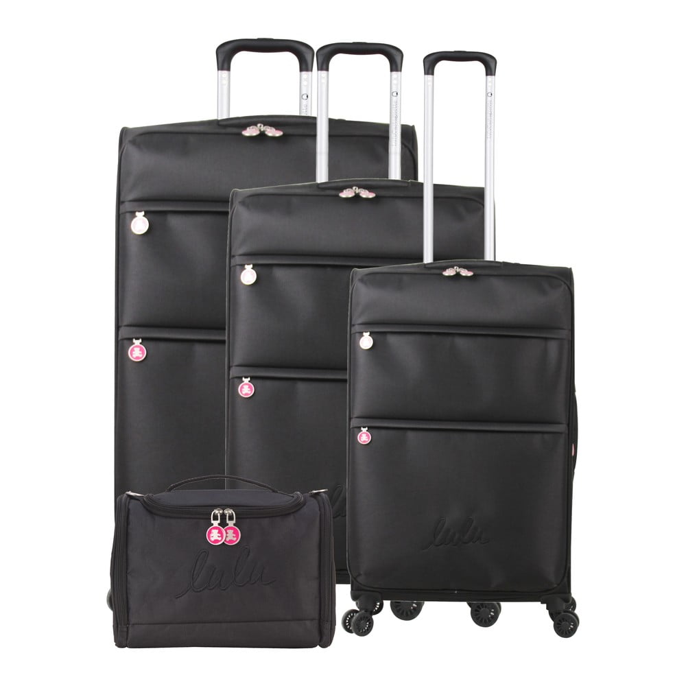 Set 3 černých zavazadel na 4 kolečkách a kosmetického kufříku Lulucastagnette Bella