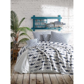 Set cuvertură și față de pernă EnLora Home Shark Dark Blue White, 160 x 235 cm