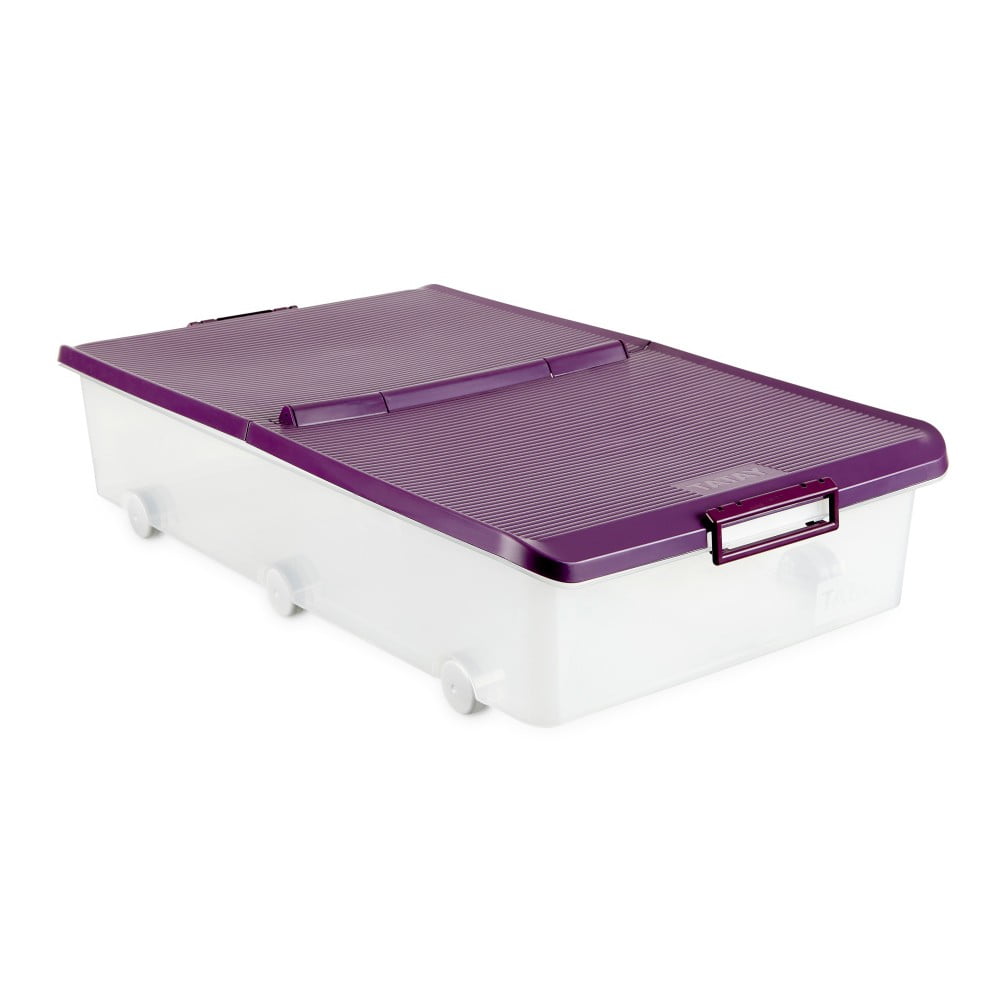 Průhledný úložný box pod postel na kolečkách s fialovým víkem Ta-Tay Storage Box