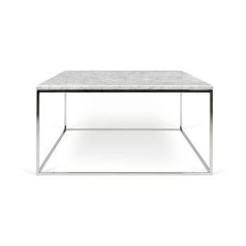Măsuță temahome gleam din marmură, cu picioare cromate, 75 cm, alb