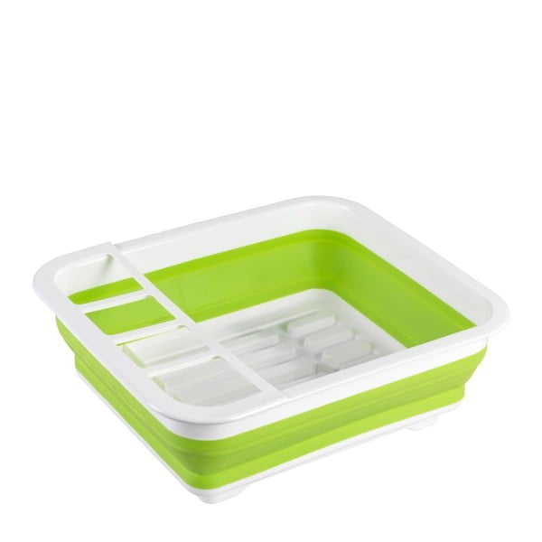Bílo-zelený skládací odkapávač na nádobí Wenko Rack