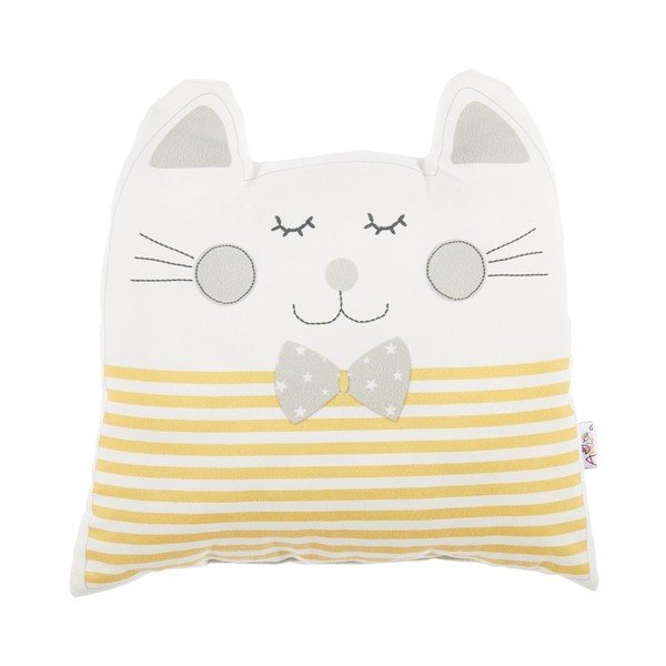 Žlutý dětský polštářek s příměsí bavlny Apolena Pillow Toy Big Cat, 29 x 29 cm