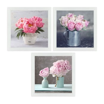 Set 3 tablouri cu ramă unimasa peonies