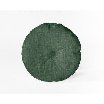 Pernă linen couture cojin redondo dark green, ⌀ 45 cm, verde închis