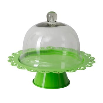 Platou cu picior și capac sticlă mauro ferretti, verde, ø 27 cm