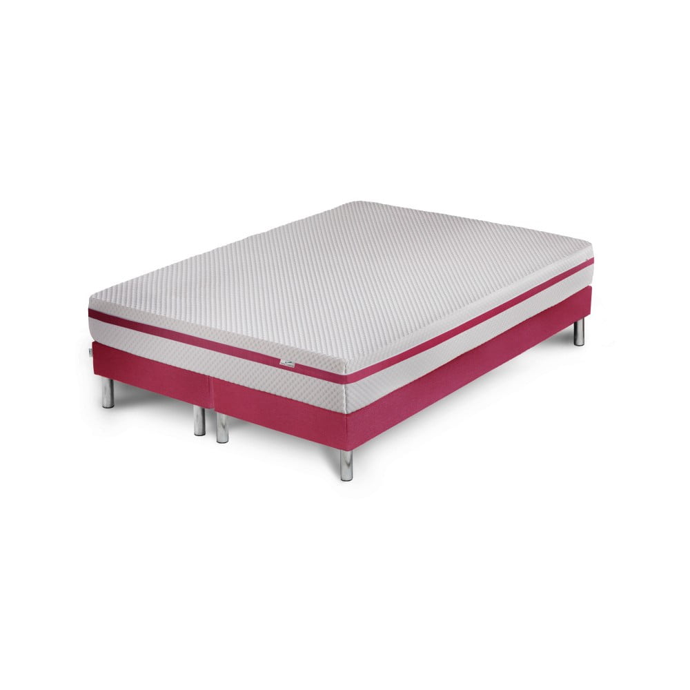 Růžová postel s matrací a dvojitým boxspringem Stella Cadente Maison Pluton, 140 x 200 cm