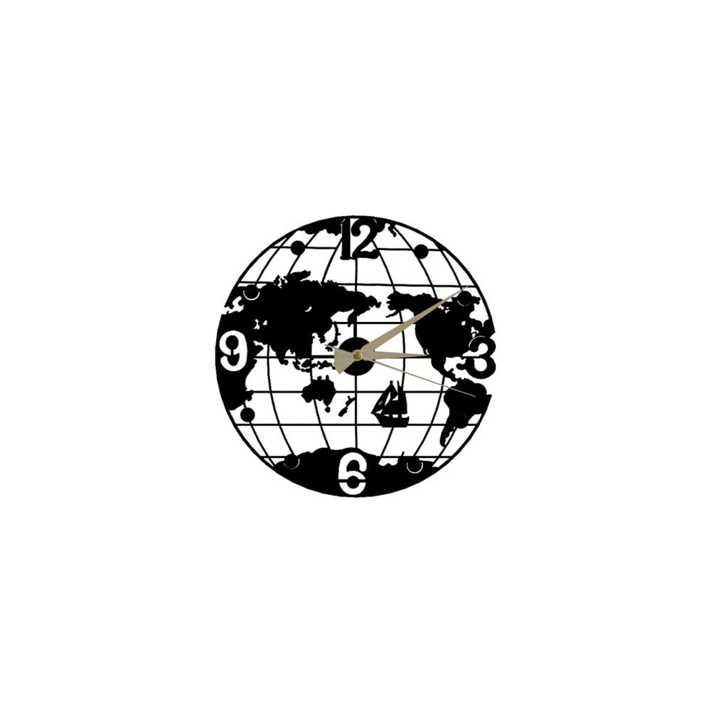 Černé nástěnné hodiny Globe Clock, ⌀ 50 cm