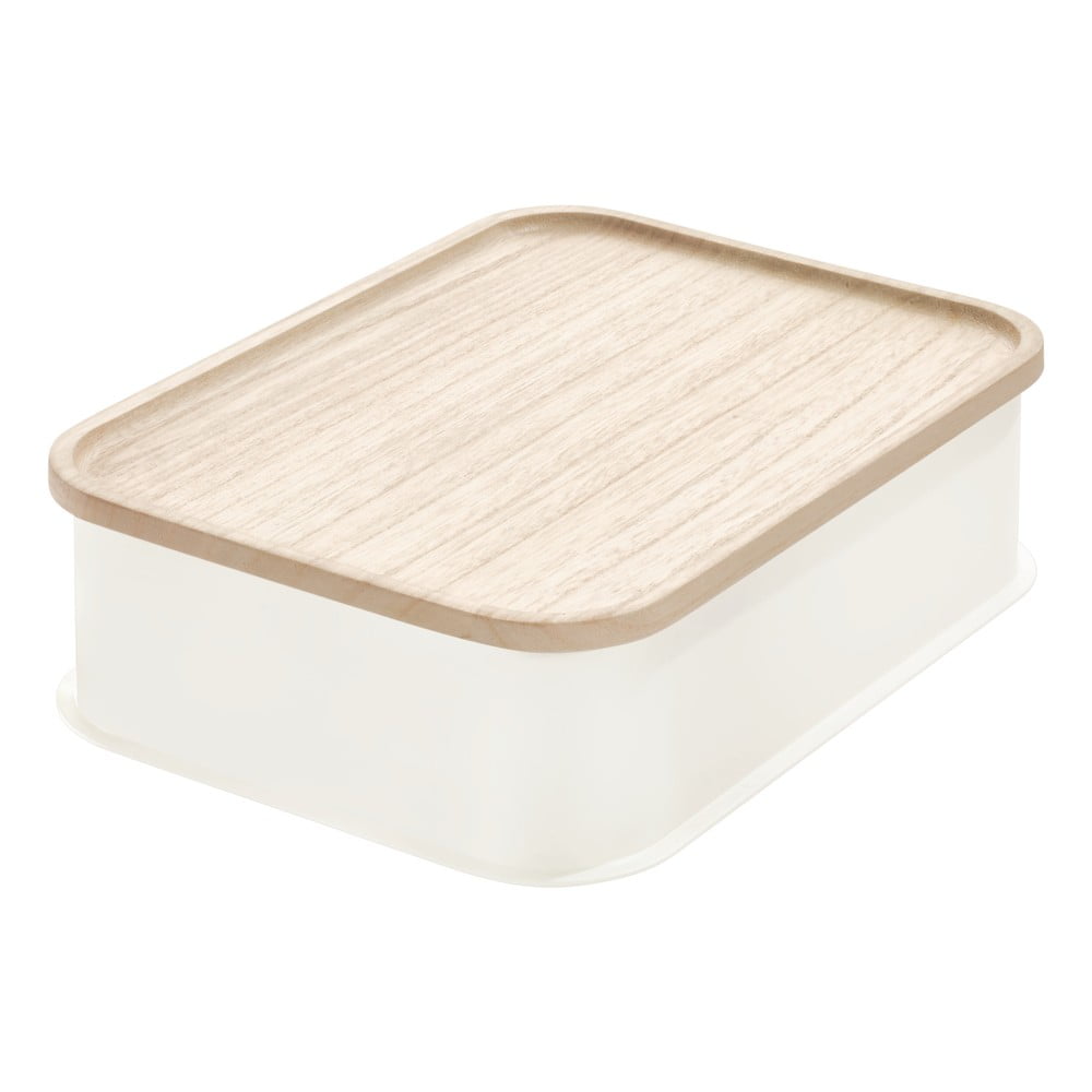 Bílý úložný box s víkem ze dřeva paulownia iDesign Eco, 21,3 x 30,2 cm