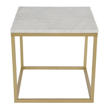 Măsuță de cafea rge accent, blat din marmură și structură în culoarea alamei, lățime 55 cm