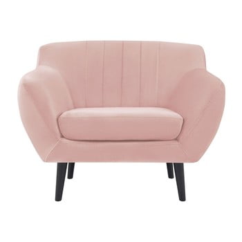 Fotoliu cu picioare negre mazzini sofas toscane, roz deschis