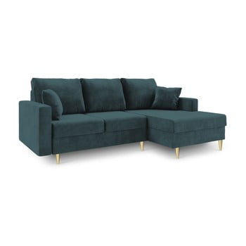 Canapea extensibilă cu 4 locuri și spațiu de depozitare mazzini sofas muguet, pe partea dreaptă, albastru petrol