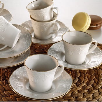Set 6 cești din porțelan cu farfurie stitched