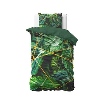 Lenjerie de pat din bumbac satinat, pentru pat de o persoană DH Botanical Dreams Nature Vibes Green, 140 x 200 cm