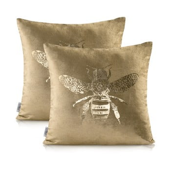 Set 2 fețe de pernă AmeliaHome Nancy Bee Gold, 45 x 45 cm, auriu