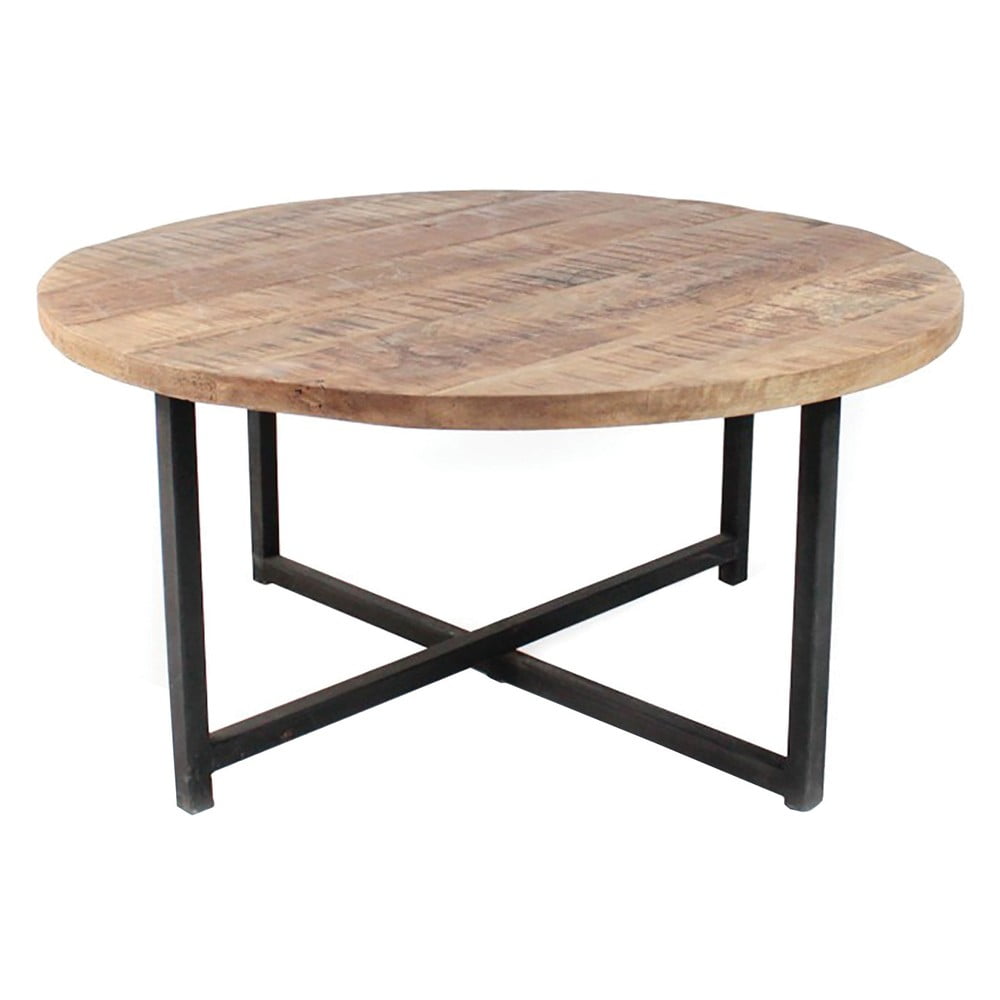 Černý konferenční stolek s deskou z mangového dřeva LABEL51 Dex, ⌀ 80 cm