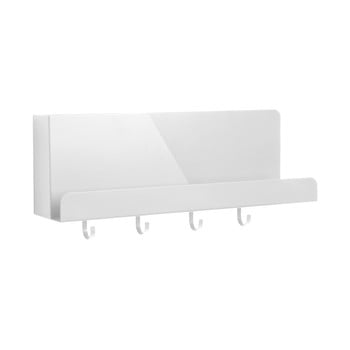 Organizator metalic de perete cu cârlige pt living perky, lungime 46 cm, alb