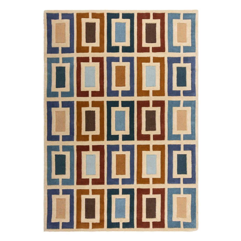 Modro-oranžový ručně tkaný vlněný koberec 160x230 cm Retro Blocks – Flair Rugs