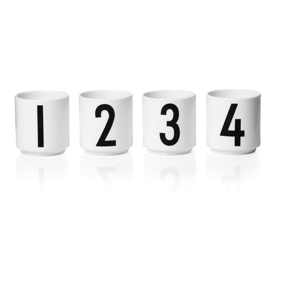 Set 4 bílých porcelánových hrnků Design Letters Mini