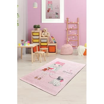 Covor antiderapant pentru copii chilai best friend, 100 x 160 cm, roz