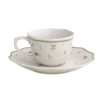 Set 2 cești și farfurioare din porțelan brandani nonna rosa, 90 ml, alb