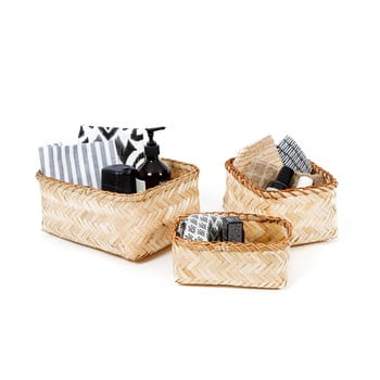 Set 3 coșulețe de depozitare din bambus compactor natural bamboo