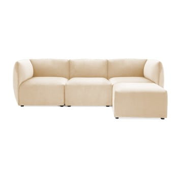 Canapea modulară cu 3 locuri și suport pentru picioare vivonita velvet cube, bej nisipiu