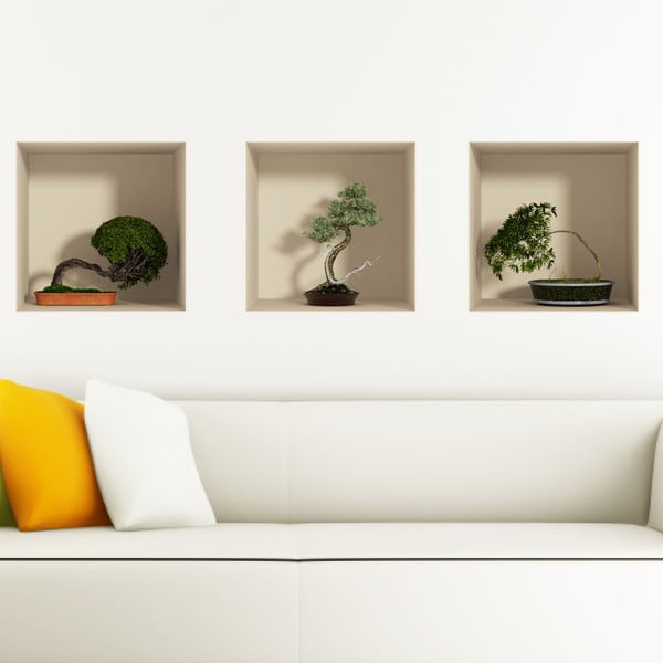 Sada 3 samolepek s 3D efektem Ambiance Bonsais