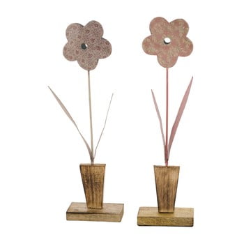 Set 2 decorațiuni mari cu suport din lemn Ego Dekor, 10,5 x 37,5 cm, motiv flori