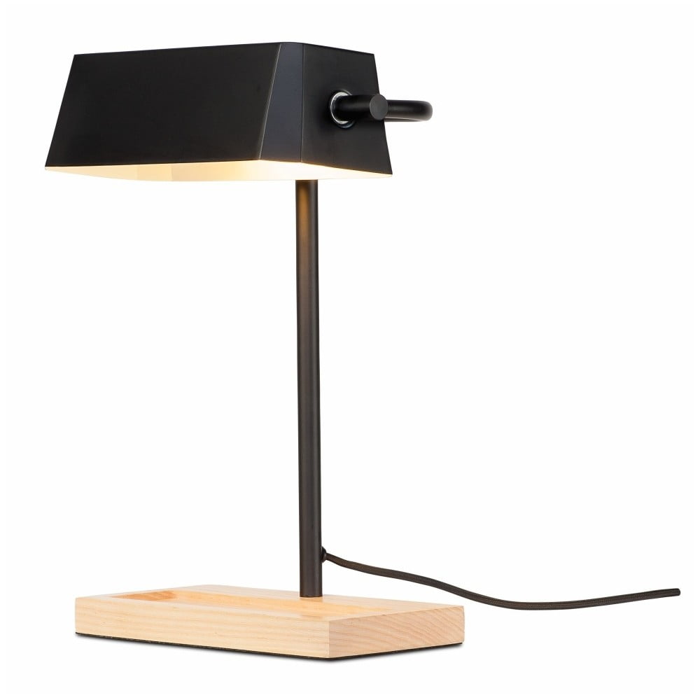 Černá stolní lampa s prvky z jasanového dřeva Citylights Cambridge