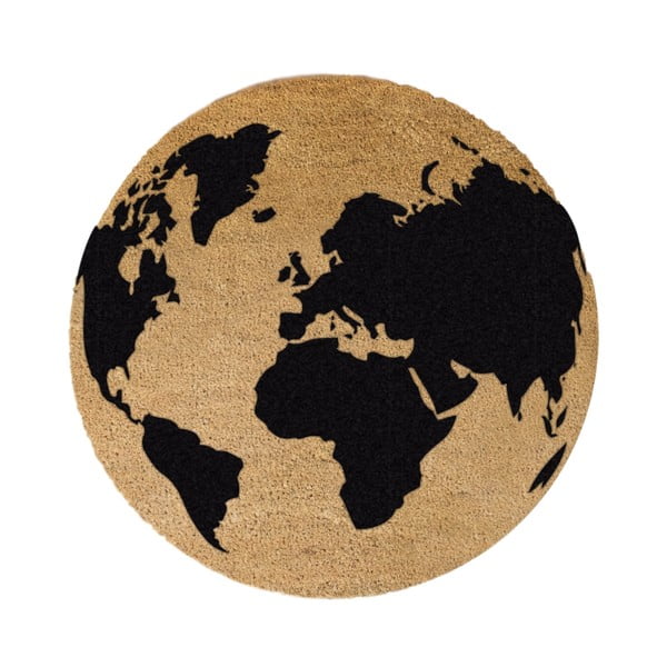 Černá kulatá rohožka z přírodního kokosového vlákna Artsy Doormats Globe, ⌀ 70 cm