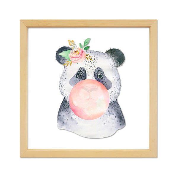 Skleněný obraz ve dřevěném rámu Vavien Artwork Panda, 32 x 32 cm