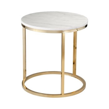Masă cu structură aurie rge accent, ⌀ 50 cm, alb