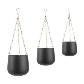 Set 3 ghivece din fier suspendate pt living cask, negru