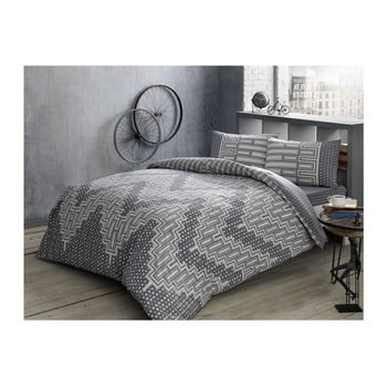 Lenjerie cu cearșaf din bumbac ranforce pentru pat dublu lee grey, 200 x 220 cm