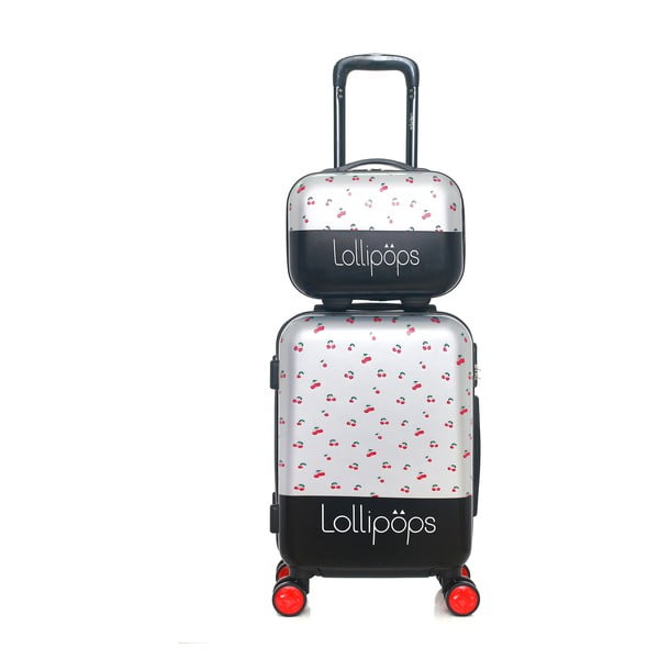 Set šedého zavazadla na 4 kolečkách a kosmetického kufříku Lollopops Holly