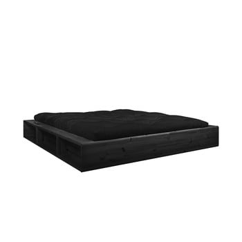 Pat dublu din lemn masiv cu futon negru comfort karup design, 160 x 200 cm, negru