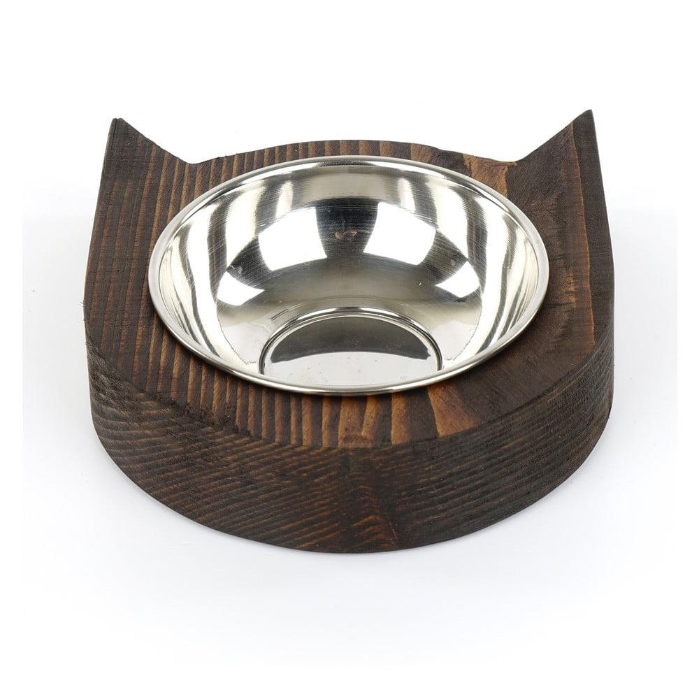 Kovová miska pro zvířata s dřevěným podstavcem Kate Louise Cat