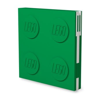 Jurnal pătrat cu pix cu gel LEGO®, 15,9 x 15,9 x 2,3 cm, verde smarald
