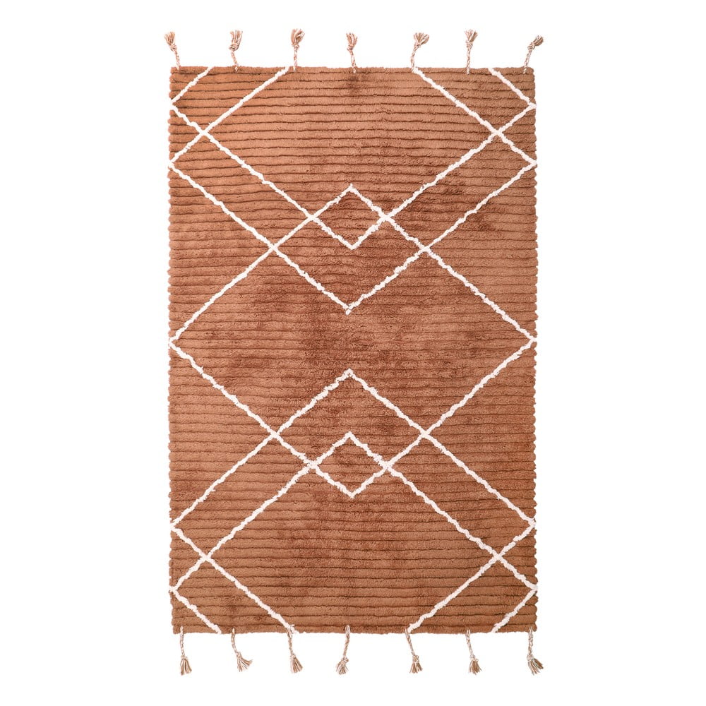 Hnědý ručně vyrobený koberec z bavlny Nattiot Lassa, 100 x 150 cm