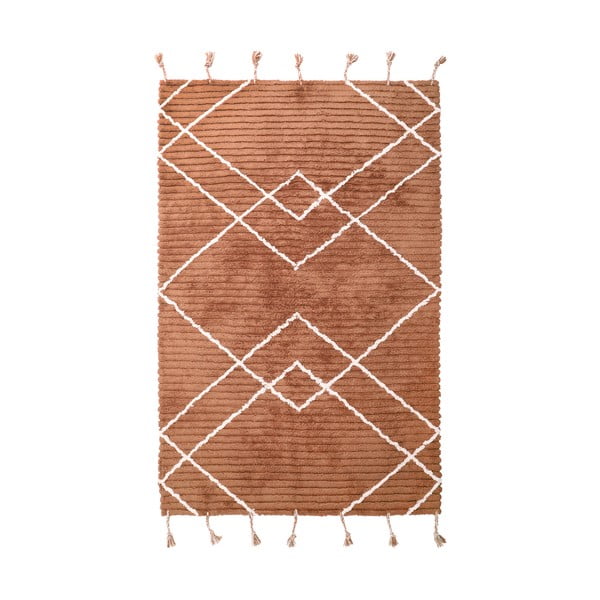 Hnědý ručně vyrobený koberec z bavlny Nattiot Lassa, 135 x 190 cm