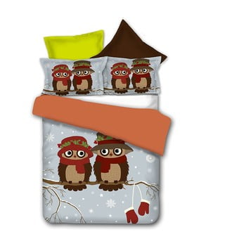 Lenjerie de pat din microfibră decoking owls winterstory, 135 x 200 cm