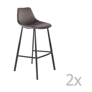 Set 2 scaune bar cu tapițerie catifelată Dutchbone, înălțime 106 cm, gri de la Dutchbone