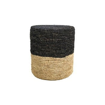 Puf din lemn de palmier cu detalii negre hsm collection raffia, 36 x 45 cm